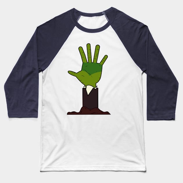 the zombie hand Baseball T-Shirt by HarlinDesign